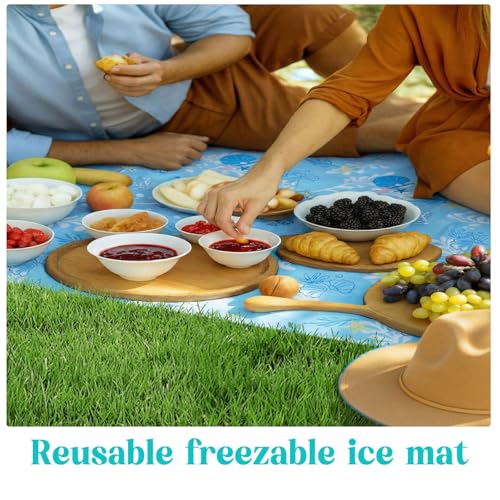 Meanplan 1 Pcs 17.7"x 47.2" Large Reusable Freezable Ice Mats for Buffet Table Cooling Trays Cold Plate for Food Cheese De...