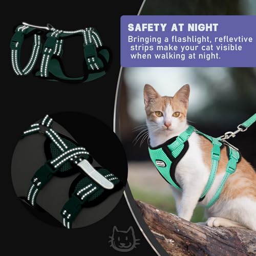Cat Harness for Walking, Escape Proof Cat Harness and Leash Set with Reflective Strip, Adjustable Cat Leash Breathable Sof...