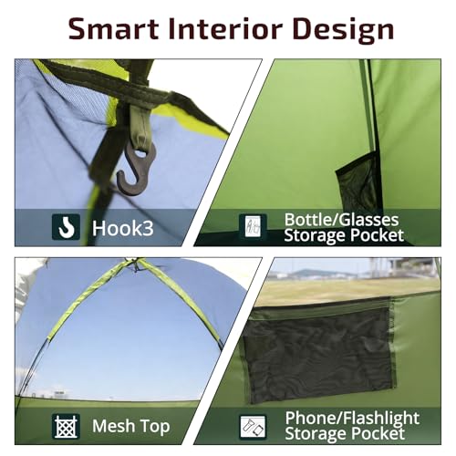 Golabs CT1 2 Person Camping Tent, Easy Set Up in 3 Mins, PU800mm Waterproof w/Mesh Top & Door with Ventilation, Lightweigh...