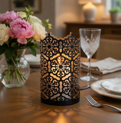 Hosley's Set of 2 Flower 7" High Cut Bronze Candle Holder & Lantern. Ideal for Use with Hosley Highly Scented Candles, Jar...