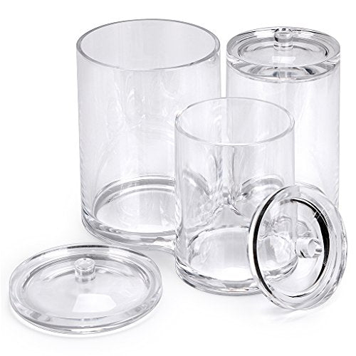Hipiwe Clear Acrylic Cotton Swab Holder Preminm Quality Round Container Cotton Pad Q-tip Organize Case for Make Up Brush C...