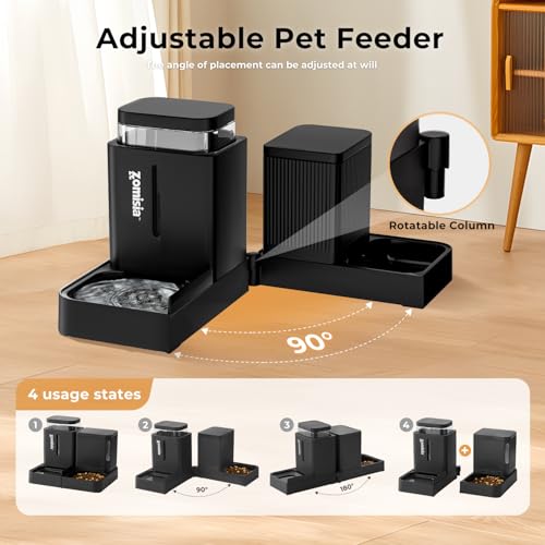 ZOMISIA Automatic Cat Feeder and Water Dispenser Set, 2 in 1 Gravity Cat Food Dispenser with 180 Degree Rotatable, Pet Sel...