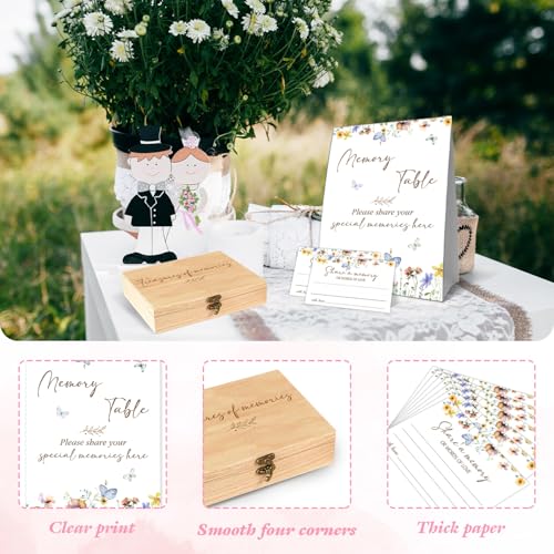 Fisahat Memory Box for Wedding with 50 Psc Share A Memory Cards，Wildflowers butterflies Bridal Shower Games,Share A Memori...
