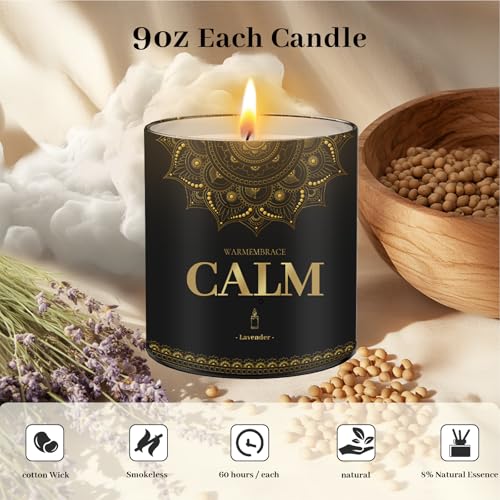 WarmEmbrace Lavender Scented Candles, 9 Oz Jar Candles for Home, Office, Meditation, Yoga, Candles for Women & Men, Mothe...