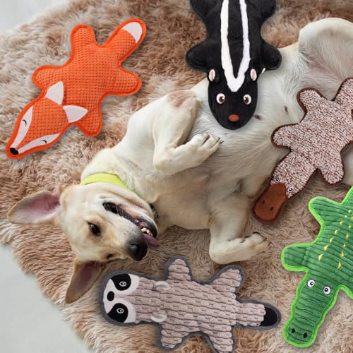 Eneston 5 Pack No Stuffing Squeaky Dog Toys for Large Dogs - Interactive Durable Plush Chew Toy with Crinkle Paper, Safe P...