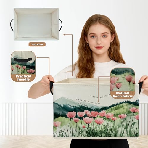 Ghoaoivo Inspirational Mountain Wildflower Storage Box Bins, Motivational Quote Floral Mountain Collapsible Storage Basket...
