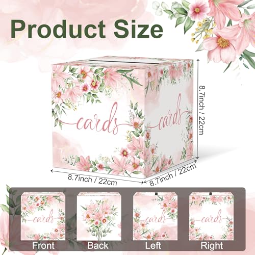 Watercolor Pink Floral Card Box Wedding Card Box Holder Gift Cards Receiving Box for Party Graduation Bridal or Baby Showe...