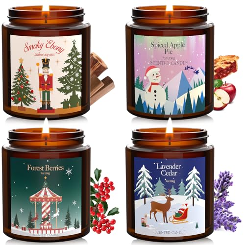 Christmas Scented Candle Gift Set for Women, 4 Pack 7 oz Soy Wax Candles for Home, Holiday & Birthday, Fall Fragrance of S...