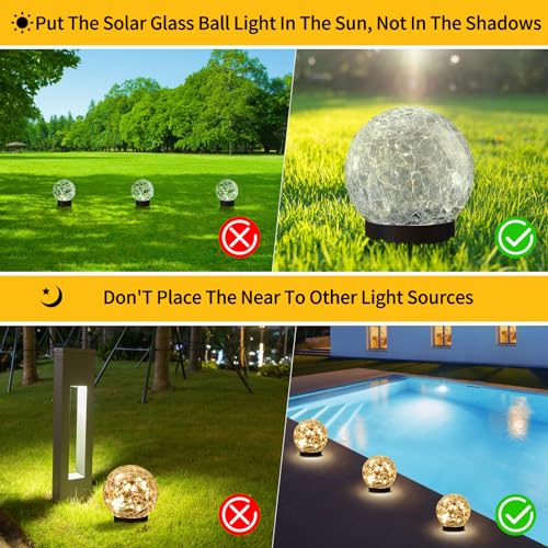 JKIMK Solar Globe Lights Outdoor Waterproof-Solar Balls Garden-Cracked Glass Ball Solar Lights Outdoor-Solar Orbs Outside-...