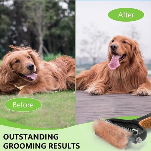 Staltwo Deshedding Dog Brush for Shedding - 2-in-1 Professional Undercoat Rake and Furminator for Dogs | Shedding Control ...