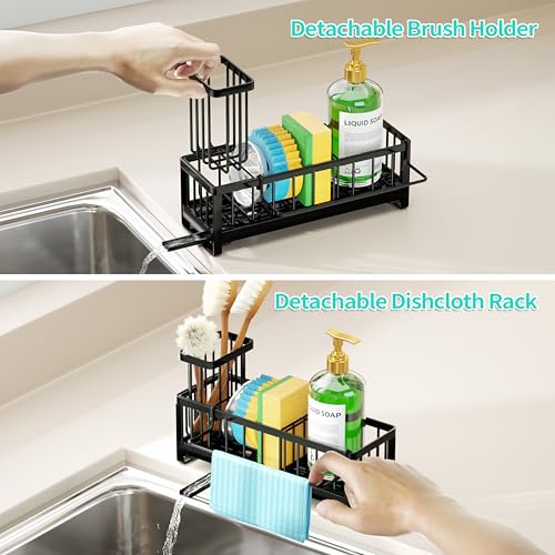 HapiRm Sponge Holder for Kitchen Sink - Self-draining Sink Caddy with Brush and Dishcloth Holders, Stainless Steel Kitchen...