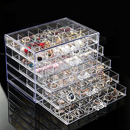 YUFONG Earring Storage Box Organizer, Acrylic Jewelry Storage Box Holder 5 Drawers Transparent Jewelry Display Stand with ...