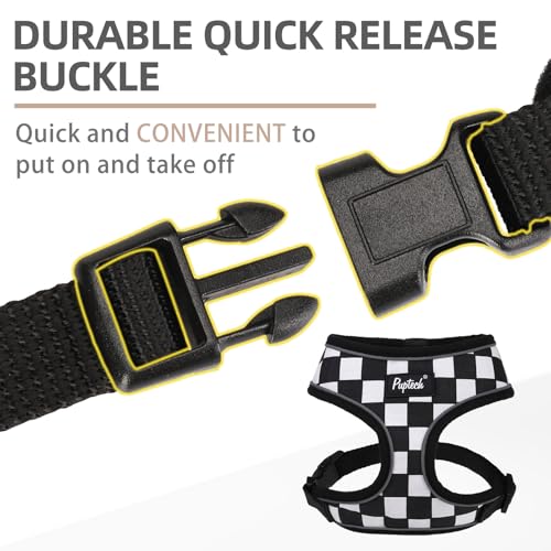 PUPTECK Soft Mesh Dog Harness and Leash Set Pet Puppy Cat Comfort Padded Vest No Pull Harnesses, Checkered Black&White, S