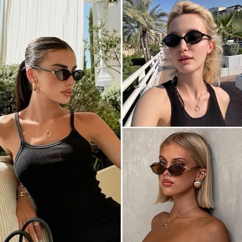 ViewJoy Retro Oval Sunglasses for Women Vintage 90s Y2K Trendy Designer Sun Glasses