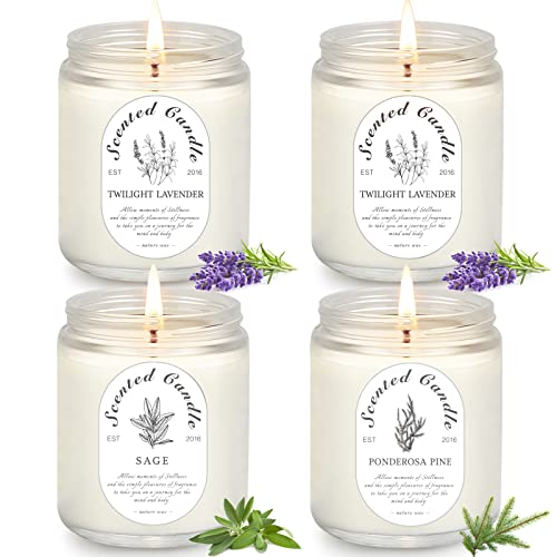 Lavender Candle Gift Set, 4 Pack Soy Wax Scented Candles for Home – Lavender, Sage & Ponderosa Pine – Aromatherapy Candles...