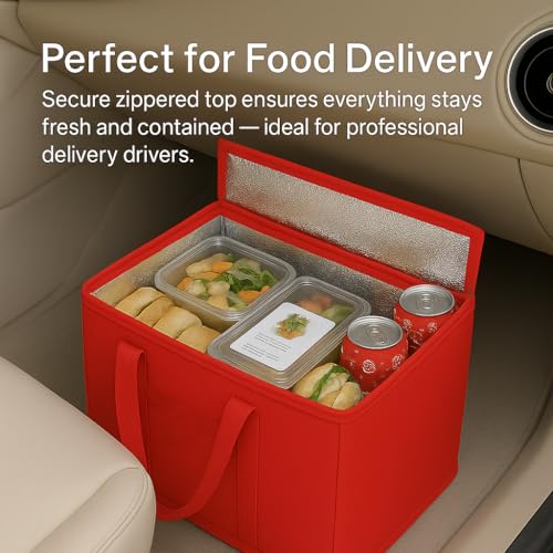 musbus 2-Pack XL-Large Insulated Grocery Shopping Bags, Red, Reusable, Heavy Duty, Zipped Zipper,Collapsible,Tote,Cooler,G...