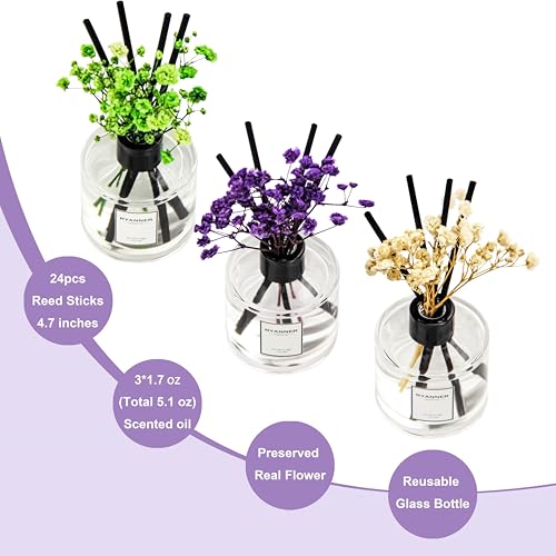 RYANNER Reed Diffuser Set of 3 Pack,Lavender Eucalyptus/White Jasmine/Lemongrass Scented Oil Diffuser with Sticks(1.7 fl o...