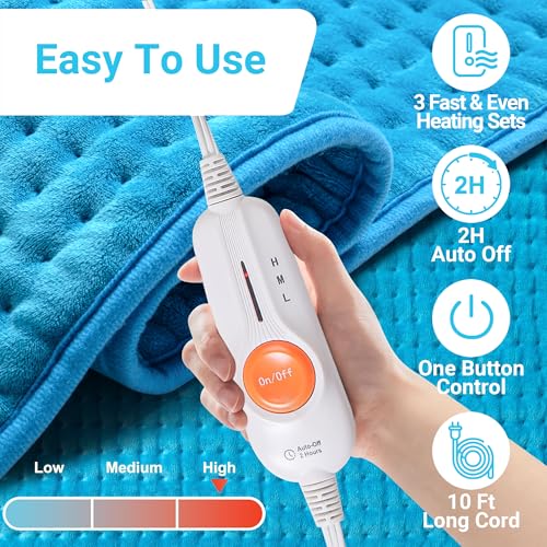 Boileau Electric Heating Pad for Back Pain and Period Cramps Relief, 17"x33" Extra Large XXXL, 3 Heating Levels Heat Pad w...