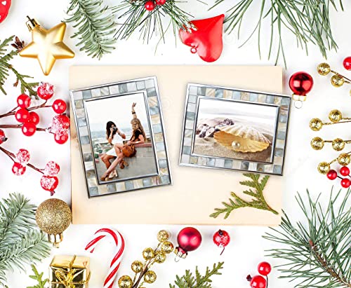 GIFTME 5 Silver Plate Picture Frame 8x10 Mother of Pearl Wall Frame 8by10 Wedding Photo Frame Mosaic Glass Tabletop Pictur...