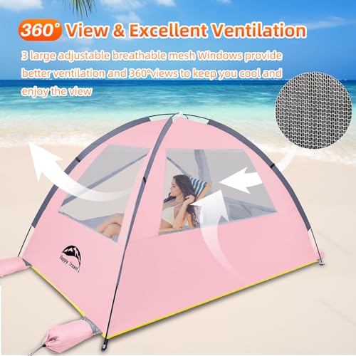 Happy Travel Beach Tent Sun Shelter for 3/4/5/6/7/8 Person, Portable UPF 50+ UV Protection Beach Shade Canopy for Family &...