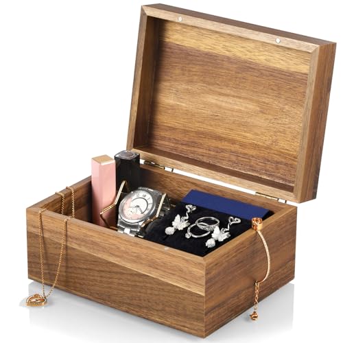 DRASTAR Keepsake Box, Acacia Wood Memory Box with Hinged Lids, Wooden Jewelry Box, Small Storage Box,3x5, 4x6 Decorative C...