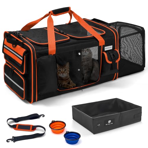 Expandable Extra Large Cat Carrier for 2 Cats with Litter Box for Kitten, Large Cat Small Dog Pet - Collapsible Double Cat...
