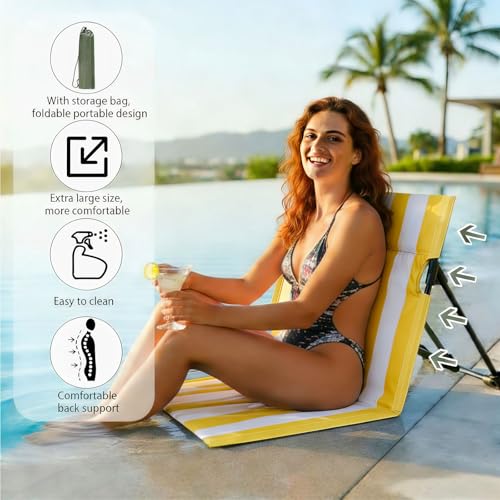 Verveens Stripes Foldable Pool Chair,Ultra-Light Portable Beach Chair with Carry Bag for Sunbathing Swimming Poolside Picn...