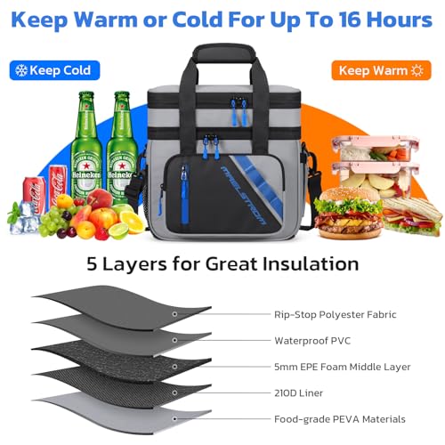 Maelstrom Lunch Box, 20L Insulated Lunch Bag for Men Women, Expandable Double Deck Leakproof Cooler Bag with 6 Pockets, Re...