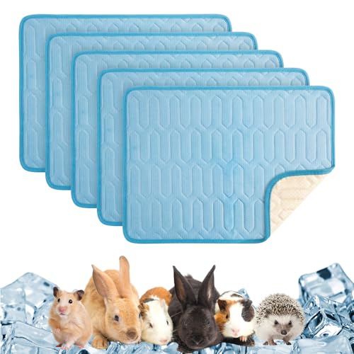 Breling 5 Pack 12" x 16" Summer Cooling Mat for Small Animals, Washable Reusable Guinea Pig Bedding Non-Slip Mat for Small...