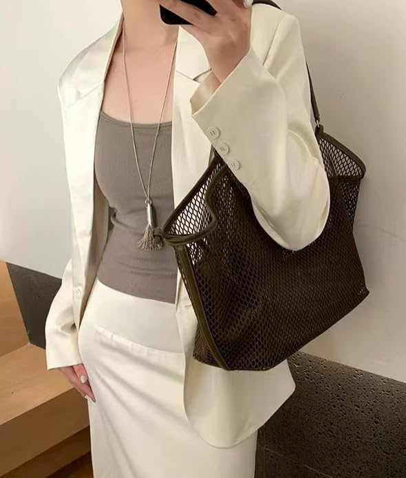 Large Mesh Hobo for Women Summer Beach Bag with Inner Bag Large Tote Elegant Purses for Vacation Travel