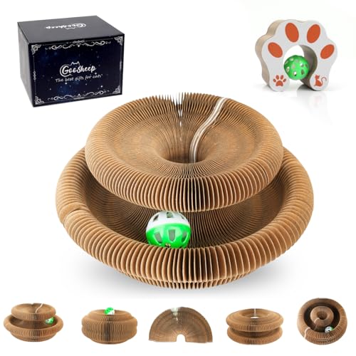 Goosheep 1 Pack Cat Scratcher Kitty Curls Accordion Cat Toys for Indoor Cats Cardboard Cat Scratching Board Ball Scratcher...