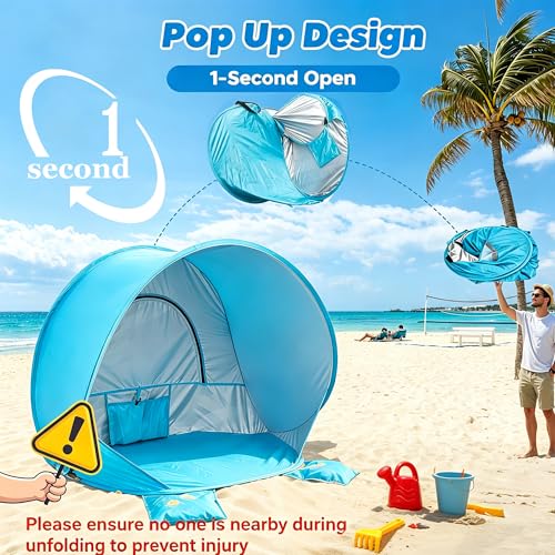 Baby Beach Tent Pop Up Baby Tent with UV Protection - Portable Infant Shade Canopy, Must-Have Beach Baby Essentials (Blue,...