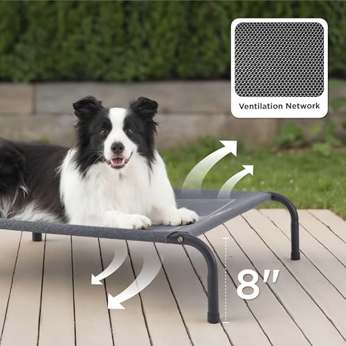 Bedsure Outdoor Elevated Dog Bed Large Sized Dog, Portable Indoor & Outdoor Cooling Raised Cot Pet Hammock Bed with Skid-R...