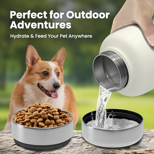 32oz Dog Water Bottle with Bowls - Leakproof Insulated Stainless Steel, Portable Travel Bottle for Hiking, Camping, Outdoo...
