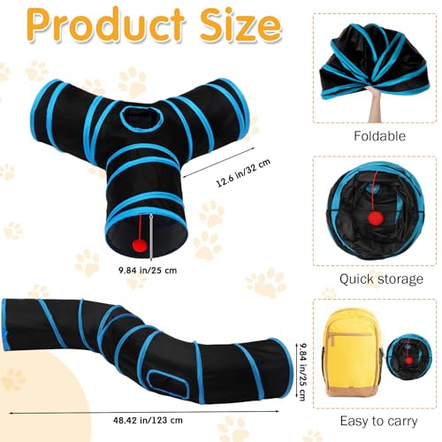 Poen 22pcs Cat Kitten Toys Set with 2 Collapsible Cat Tunnel and 20 Interactive Kitty Feather Toy, Fluffy Mouse, Crinkle B...
