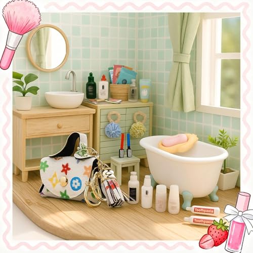 72Pcs Dollhouse Mini Jewelry Storage Case Handbag Towel Cosmetic Set Bathroom Acessories Toothbrush Shampoo Perfume Hair D...