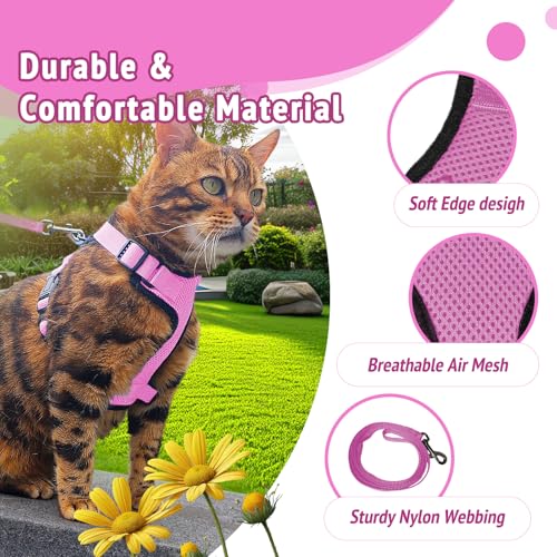 Cat Harness and Leash Set,Escape Proof Adjustable Cat Harness,Soft and Breathable Kitten Harness and Leash with Reflective...