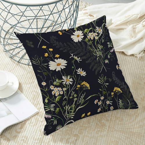 GOLIANDA Black Pillow Covers 18x18 Inch Set of 2 Sage Green Spring Floral Throw Pillows Botanical Wildflower Summer Outdoo...