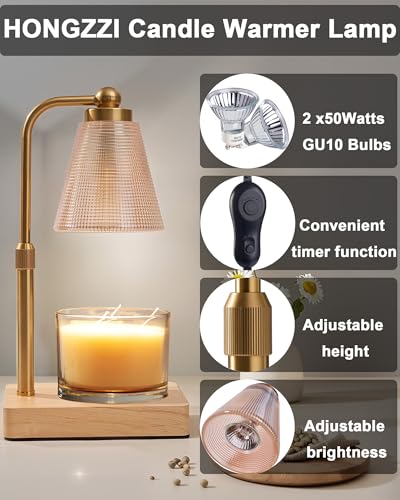 HONGZZI Candle Warmer Lamp - Electric Candle Warmer with Timer, Adjustable Height & Brightness, 2 Replacement Bulbs, 1-Yea...