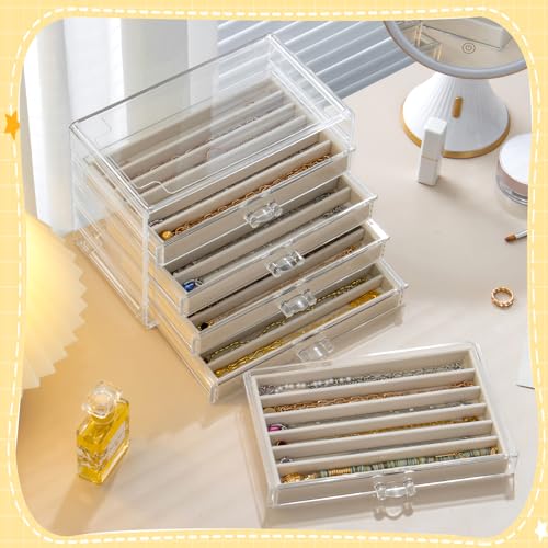 Necklace Organizer Box with 5 Drawers 30 Compartments, Dustproof Velvet Necklace Display Tray, Acrylic Necklaces Display C...