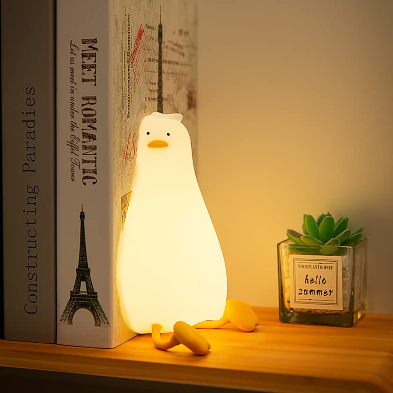 HAPPYBAG LED Lying Flat Duck Night Light, 3 Level Dimmable Nursery Nightlight,Cute Lamps Silicone Squishy Light Up Duck,Re...