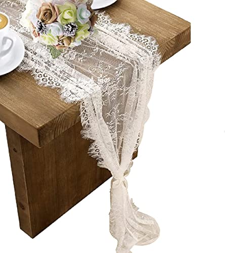 3 Pcs White Lace Table Runner 14 x 120 Inch Embroidered Boho Table Runner for Wedding Party Bridal Shower Decorations Vint...
