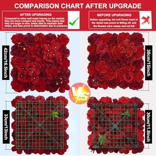 QinmiGarden Flower Wall Backdrop 9pcs 16.5x16.5 Inch Flower Wall Decor Artificial Floral Wall Panel Ideal for Wedding Cele...