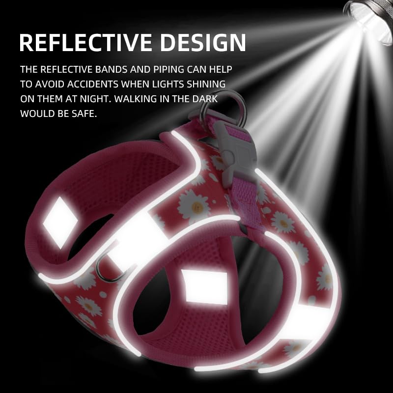 Step in Dog Harness and Leash Set, Flower Adjustable Easy Walk Puppy Harnesses, Soft Mesh Pet Vest Harness Small Size Dog ...