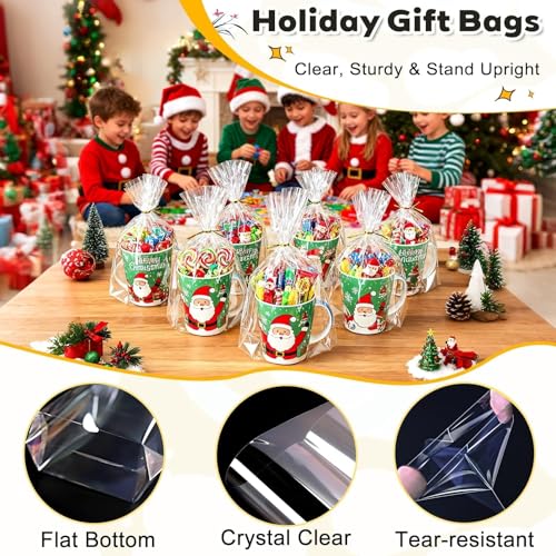 PigPotParty Cellophane Bags 8x11 Inch, 50 Pack Clear Plastic Gift Bags with Bottom Gusset for Stand-Up Display, Medium Cel...