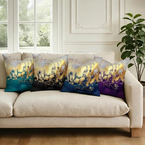 Weiscode Navy Blue and Gold Pillow Covers 18 x 18 inch Set of 2 Decorative Cushion Covers Blue and Gold Square Pillowcases...