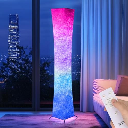 Morden LED Soft Light Floor Lamp, 52" Simple Design Slim RGB 16 Color Changing Tyvek Fabric Shade Dimmable Remote Control ...