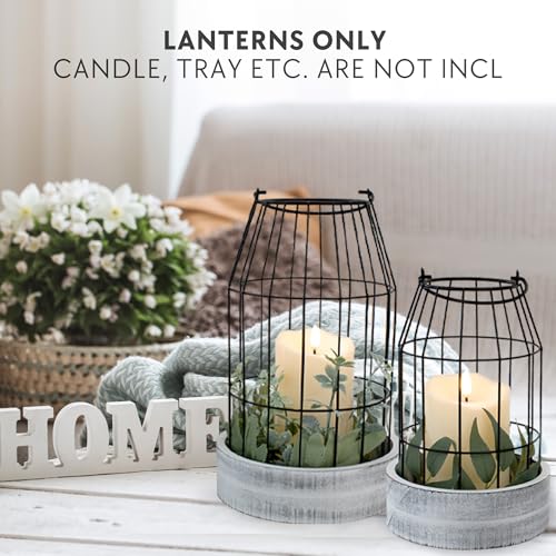 Rustic Farmhouse Lantern Decor Set of 2 - Stylish Decorative Lanterns for Your Living Room, Fireplace Mantle or Kitchen Di...
