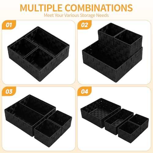 Posprica Small Black Baskets Cube Bin Container Tote,Woven Storage Baskets for Organizing Organizer Divider for Drawer, Cl...