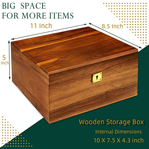 MFLUEEWR Wooden Storage Box with Hinged Lid and Locking Key Large Premium Solid Acacia Keepsake Chest Box -Storage Space t...